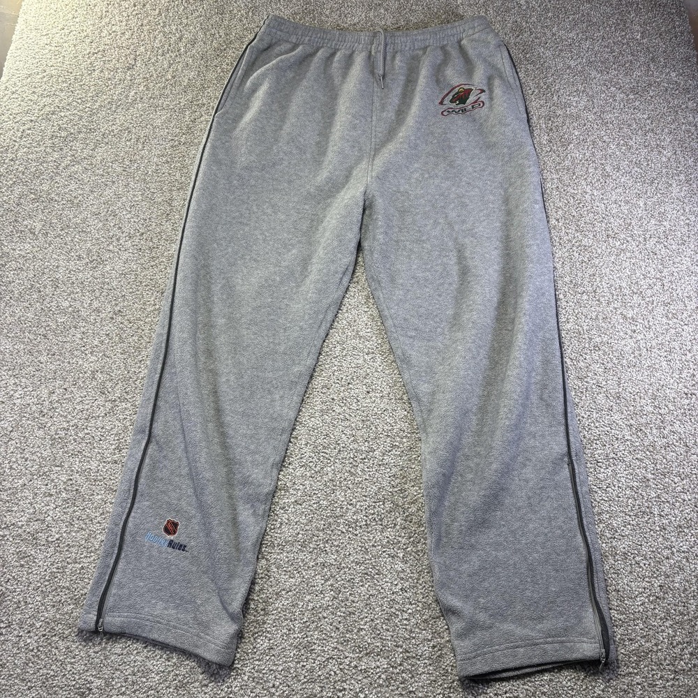 Minnesota Wild Pants Mens Medium Gray NHL Hockey‎ HockeyRules Zip Leg Fleece